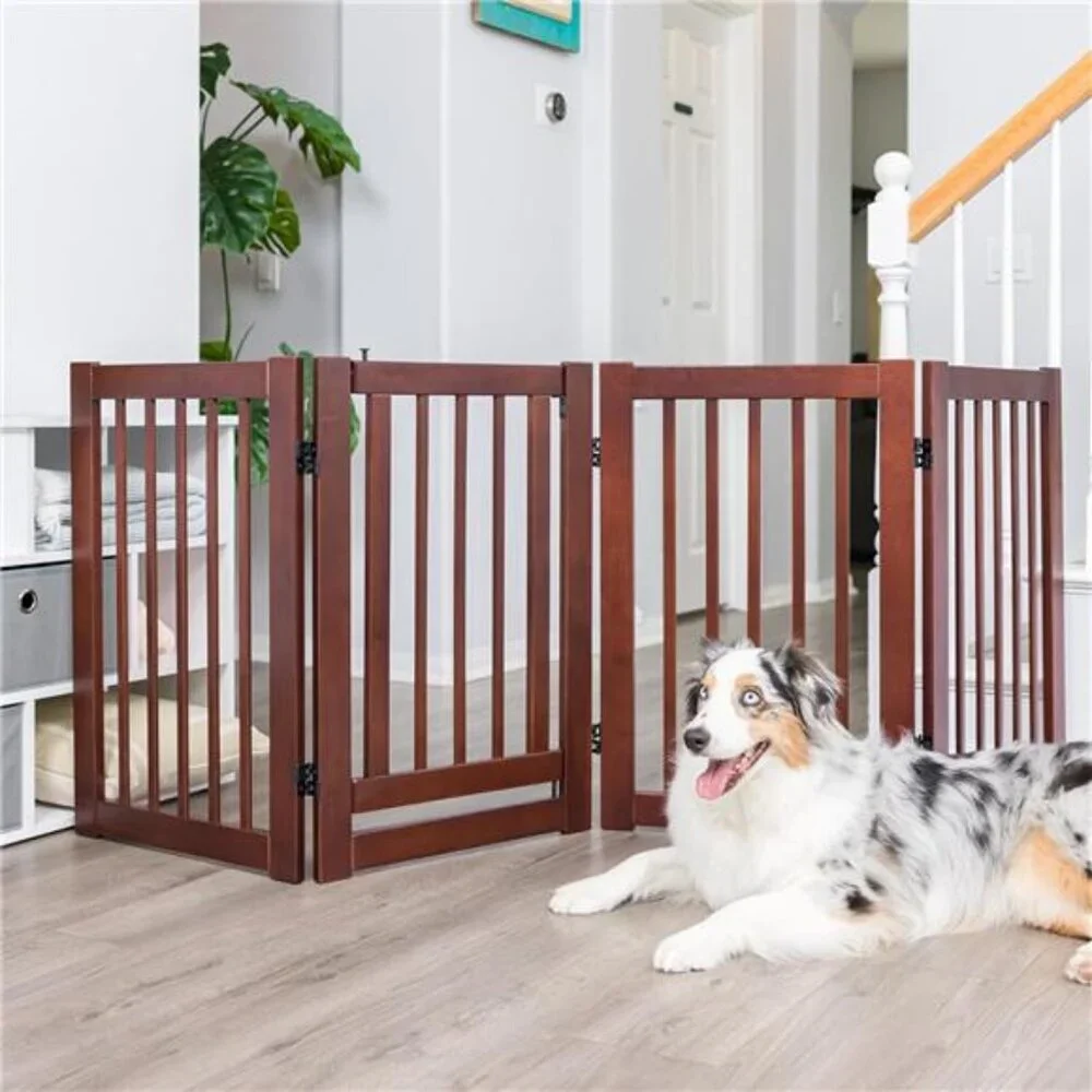 360 Configurable Dog Gate with Door–Indoor Freestanding WalkThrough Wood PetGate